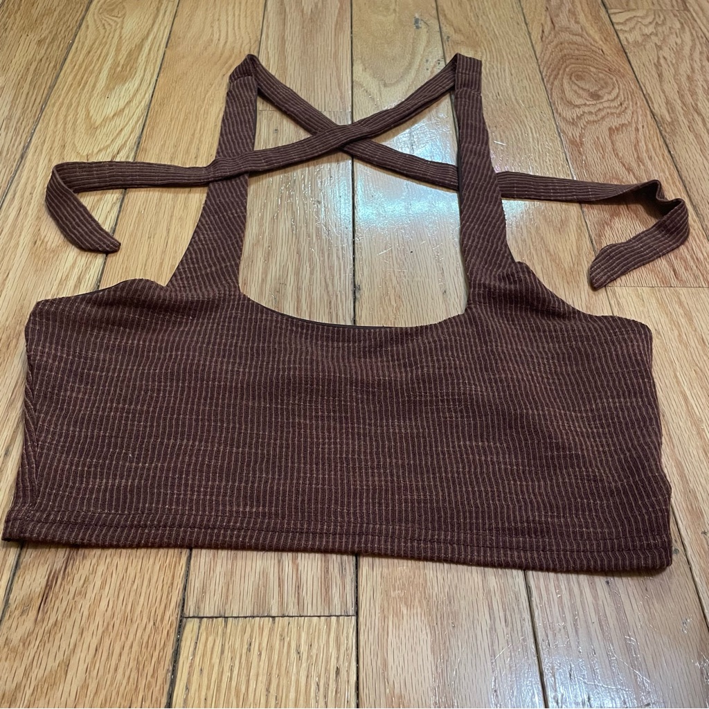 Shein Brown Ribbed Tie Front Crop Tank Top